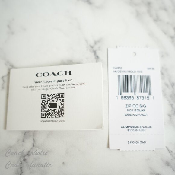 NWT Coach CW883 Zip Card Case In Signature Canvas Denim/Bold Red - Picture 8 of 8